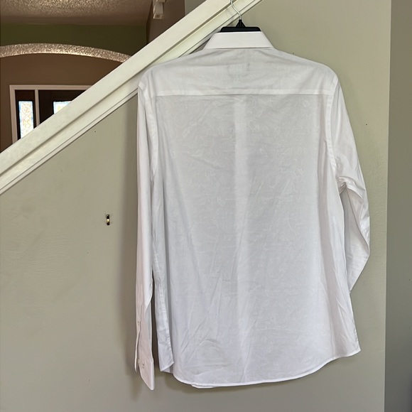 BUGATCHI WHITE PATTERN SHAPED FIT LONG SLEEVES SHIRT. - Picture 6 of 12